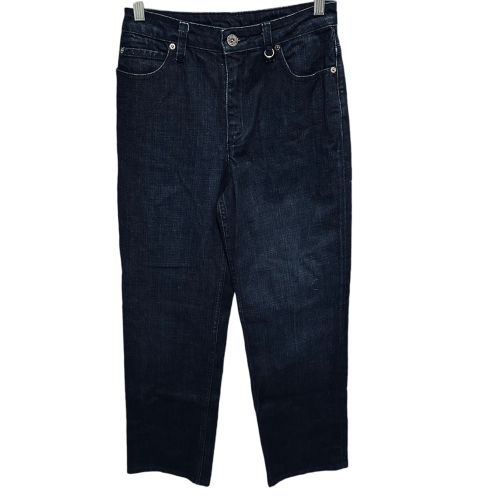 ST JOHN SPORT Dark Wash Straight Denim Jeans 4 Emblem stitched pocket 8769